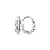 ​9K White Gold Hoop Earrings with Three CZ Stones image