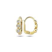9K Yellow Gold Hoop Earrings with Three CZ Stones​. image