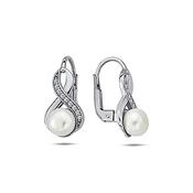 9K White Gold Hoop Earrings with Pearl Stone &amp; CZ detail image