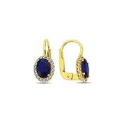 9K Yellow Gold Hoop Earrings with Blue CZ Stone​. image