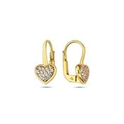 9K Yellow Gold Love Heart Hoop Earrings with CZ Cluster image