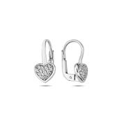 ​9K White Gold Love Heart Hoop Earrings with CZ Cluster image