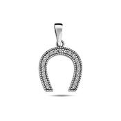 ​9K White Gold Horse Shoe Pendant with CZ Stones. image