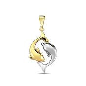 9K Yellow &amp; White Gold Dolphin Pendant On Chain image