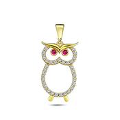 9K Yellow Gold Owl Pendant with CZ Stones image