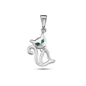 ​9K White Gold Cat Pendant with CZ Stones image