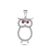 ​9K White Gold Owl Pendant with CZ Stones image