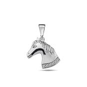 9K White Gold Horse Head Pendant with CZ Stones​ On Chain image