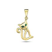 9K Yellow Gold Cat Pendant with CZ Stones image