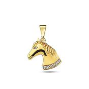 9K Yellow Gold Horse Head Pendant with CZ Stones image