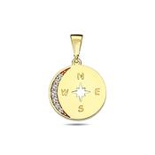 9K Yellow Gold Compass Pendant with CZ Stones image