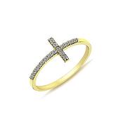 9K Yellow Gold Ring with CZ Cross image