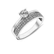 9K White Gold Ring with CZ Stone &amp; CZ Detail