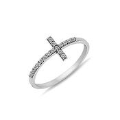 ​9K White Gold Ring with CZ Cross​. image