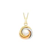 9ct Three Tone Gold 6mm Diamond Cut Knot &amp; Cultured Pearl Necklace image