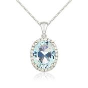 9ct White Gold Diamond &amp; Oval Aquamarine Necklace image