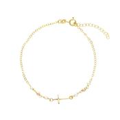 9ct Gold Pearl &amp; Cross Rosary Bracelet