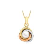 9ct Three Tone Gold Freshwater Pearl Diamond Cut Knot Necklace image