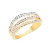 9ct Three Tone Gold Cubic Zirconia Wave Ring image