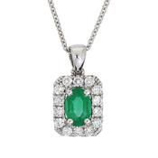 18ct White Gold Diamond and Oval Emerald Necklace image