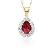 9ct Gold Diamond and Pear Emerald / Ruby Necklace