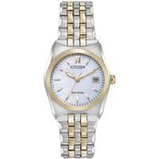 Citizen Corso Eco Drive Two Tone Steel Mother of Pearl Dial 28mm Ladies Watch EW2296-58D image