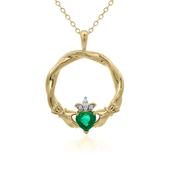 9ct Gold Diamond &amp; Emerald Claddagh Necklace