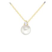 9ct Gold Round Pearl &amp; Cubic Zirconia Necklace image