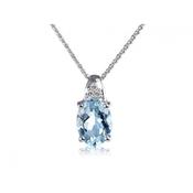 9ct White Gold Diamond and Oval Aquamarine Necklace image