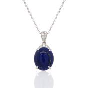 9ct White Gold Diamond &amp; Lapis Necklace image