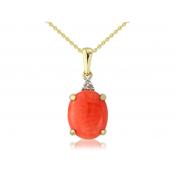 9ct Gold Diamond &amp; Oval Coral Necklace image