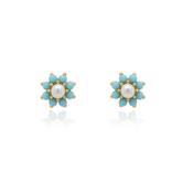 9ct Gold Turquoise &amp; Pearl Cluster Stud Earrings image