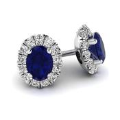 9ct White Gold Diamond &amp; Oval Sapphire Cluster Earrings image
