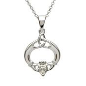 Sterling Slver April Claddagh &amp; Trinity Knot Birthstone Necklace image