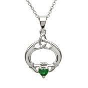 Sterling Silver May Claddagh &amp; Trinity Knot Birthstone Necklace image