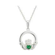 Sterling Silver Claddagh Green Crystal Necklace image