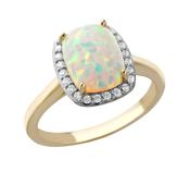 9ct Yellow Gold CZ and Synthetic Opal Open-Cathedral Halo Ring image