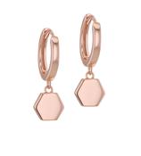 Sterling Silver Rose Gold Plated Hexagon and Hoop Creole Earrings image