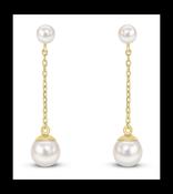 9ct Yellow Gold Chain Drop Earrings with Pearls image