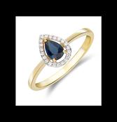 9ct Yellow Gold Pear Shaped Blue Sapphire &amp; Diamond Halo Cluster Ring image