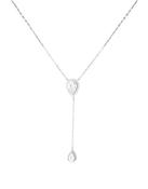 Sterling Silver Rhodium Plated White CZ Teardrop Adjustable Lariat Necklace image