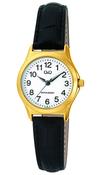 Q&amp;Q Ladies Black Strap with Gold Case Watch