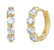 Sterling Silver CZ Gold Plated Hinged Hoop Earrings image