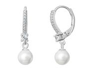 S/S CZ Pearl Hinged Hoop Earrings image