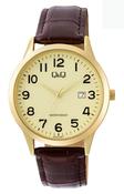 Q&amp;Q Gents Strap Gold Plated Watch