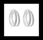 Sterling Silver 18mm Stardust Double-Hoop Creole Earrings image
