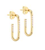 Sterling Silver Yellow Gold Plated Round White CZs Rectangular Half-Hoop Earrings image