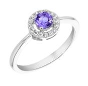 Sterling Silver Rhodium Plated Amethyst and CZ Halo Tapered-Shoulder Ring image