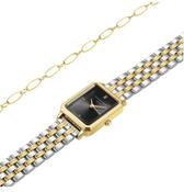 Rosefield Black Dial Duotone Octagon and Bracelet Oval Links Gold Bracelet &amp; Watch