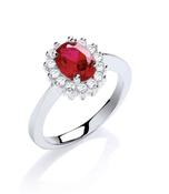 Sterling Silver Cubic Zirconia Red Cluster Ring image